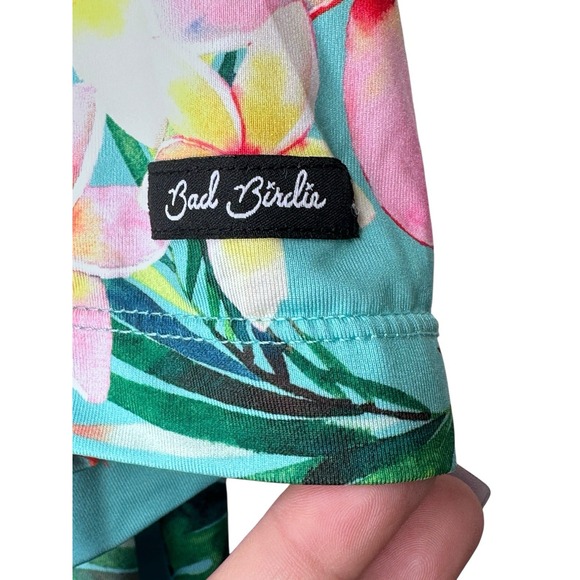 Bad Birdie Tropics Hawaiian Floral Golf Polo Shirt Mens Medium Teal Plumeria - Picture 5 of 7